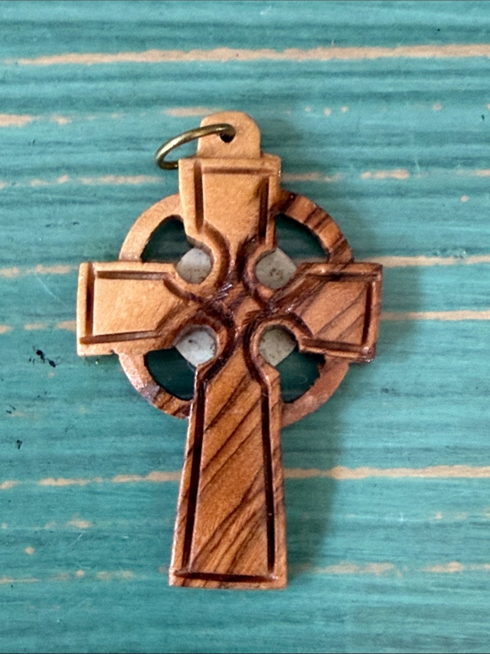 Vintage Wooden Celtic Cross Ornament - Brown